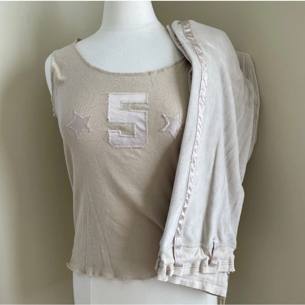 Riley velour Sweat pant, tank top outfit large women’s cotton beige EUC VINTAGE